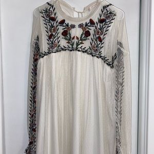 Zara White Long Sleeve Embroidered Mini Dress